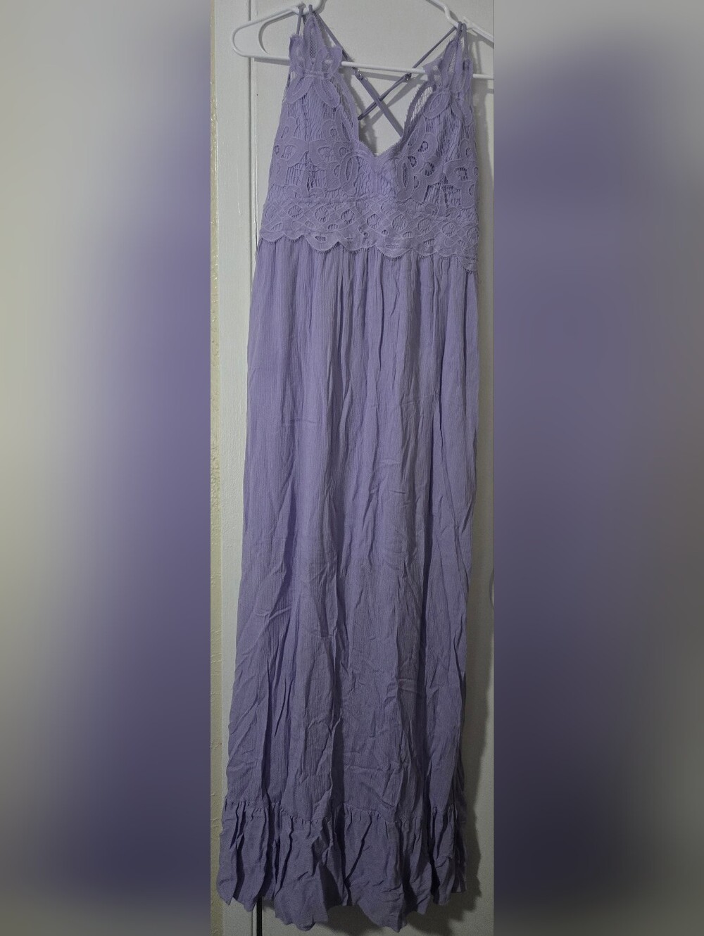 Lavender Crochet Bodice Maxi Dress with Crisscross Straps